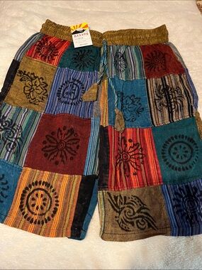 Rising International Patchwork Women’s Shorts in Red, Teal, Blue, Olive & Tan